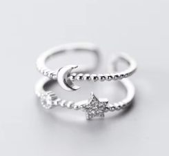 Ali Express Rings Double Layer Moon & Stars Adjustable Ring